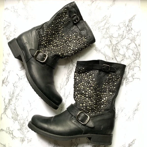 Frye Black Studded Combat Boots - Picture 5 of 13